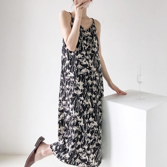 【2color】【S-XL】monotone flower pattern one-piece roomwear p906