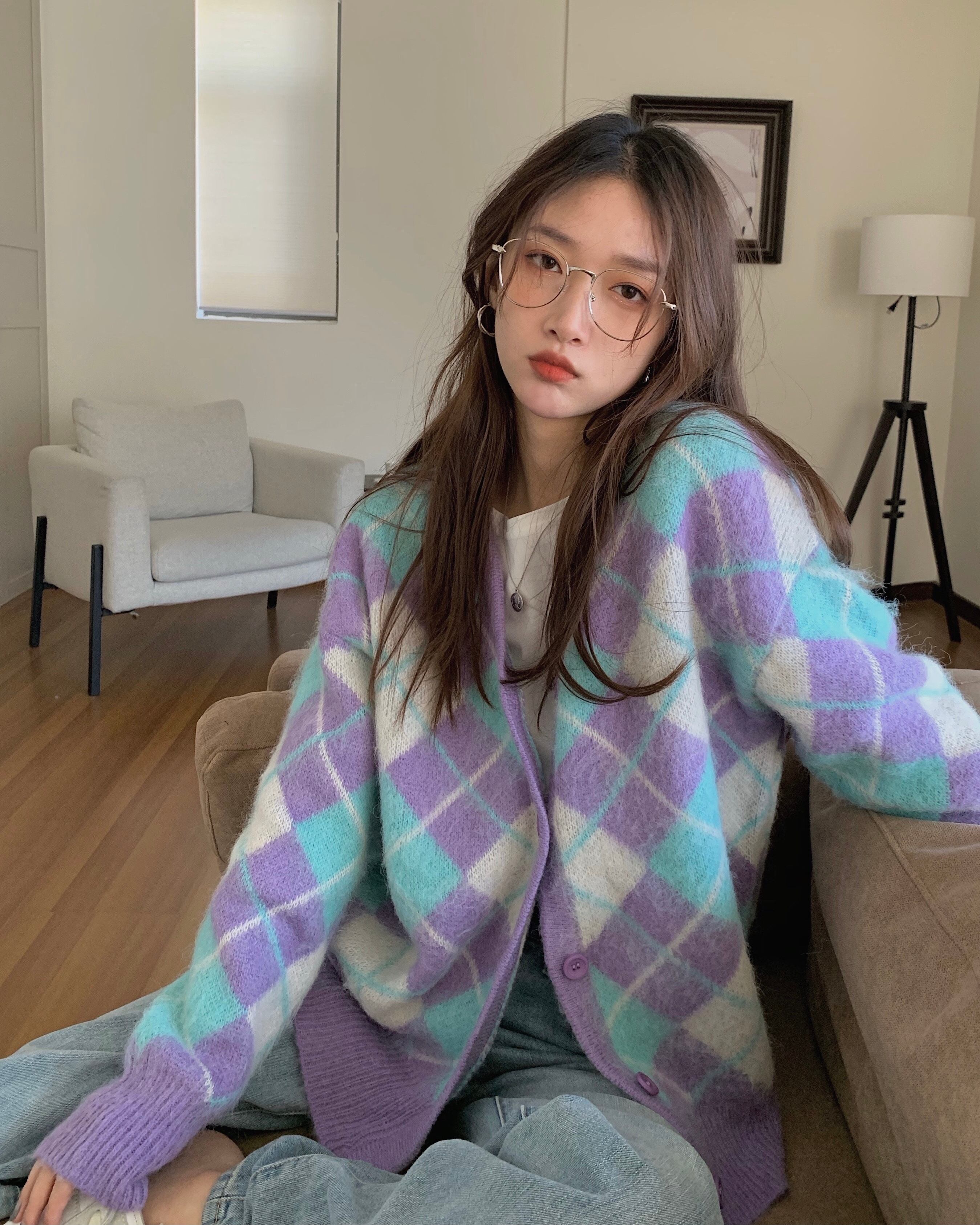 セーター ルーズニットトップス スプリングカーディガンジャケット 春物 ブラックストロベリース74210907838