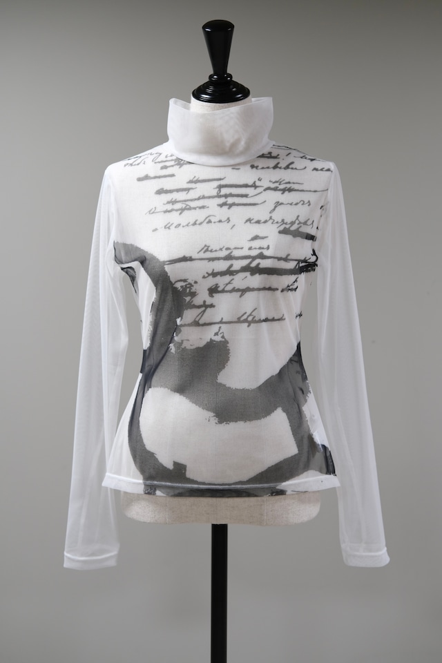 【AKIKOAOKI】graffiti mesh top print A - white