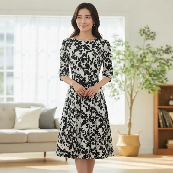 エクラタン ワンピース ジャージ ストレッチ ラクチン 6分袖 L ホワイト 2024年春夏 30代 40代 50代 大人かわいい服 EC233023