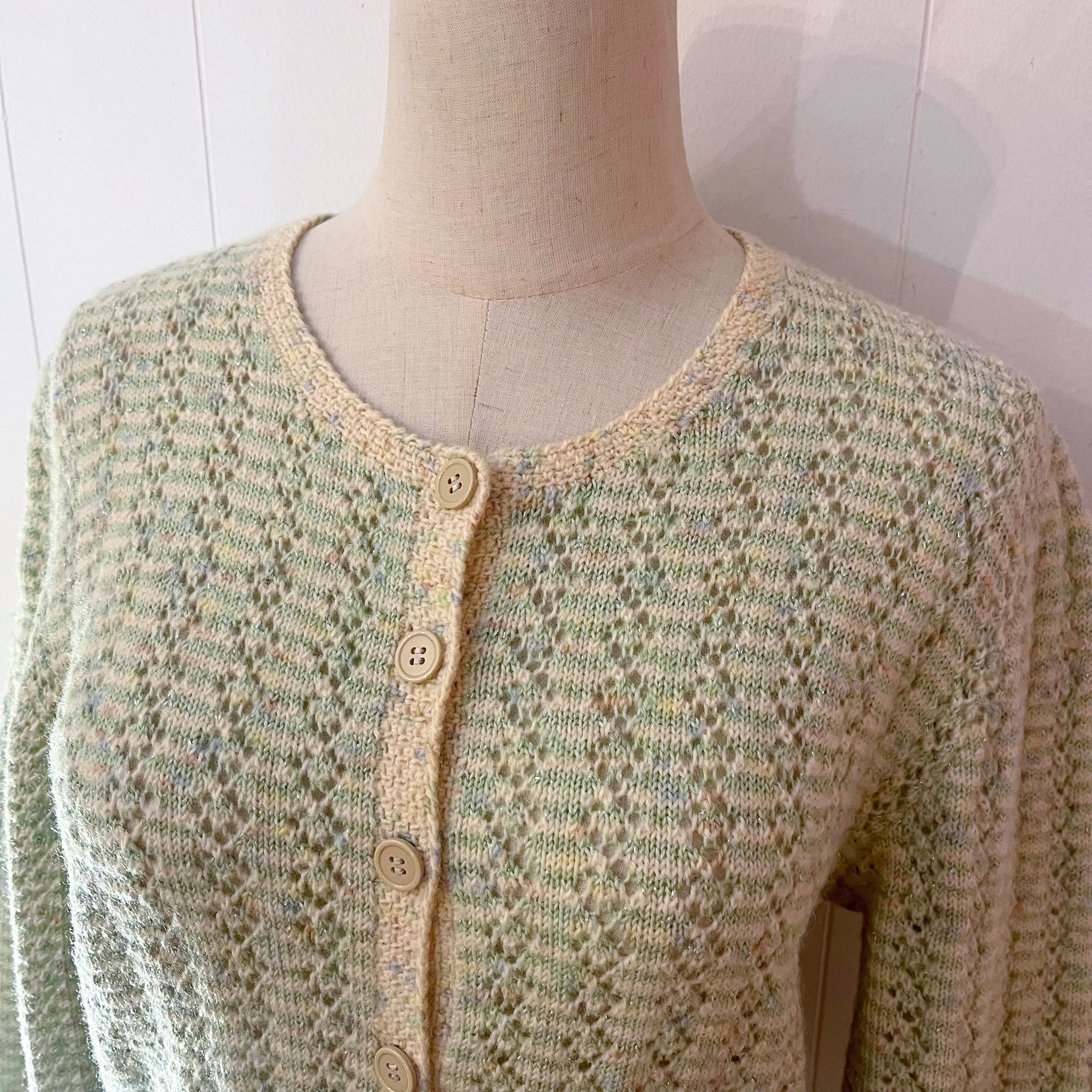 light green lame knit cardigan