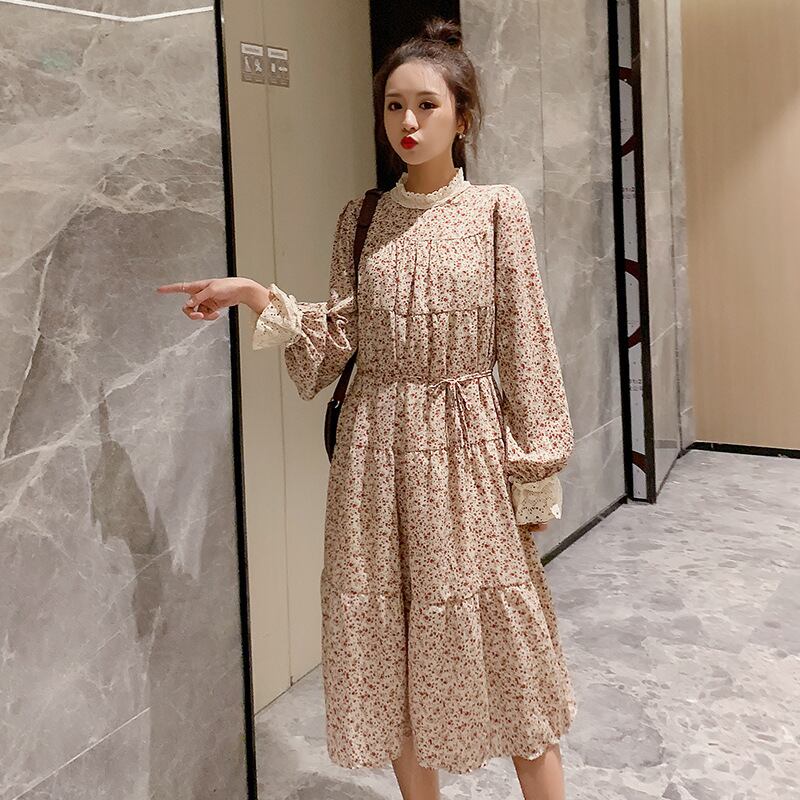 【新作】【送料無料】 マタニティウェア2020秋と冬の新しい小さな新鮮なシフォンフローラルドレス、年齢を減らすミドル丈ファッションマタニティドレス-アリババ オータム 秋物 ウィンター 冬物 花柄 expec25120811858