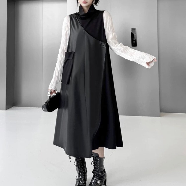 Asymmetric panel layered dress C1306