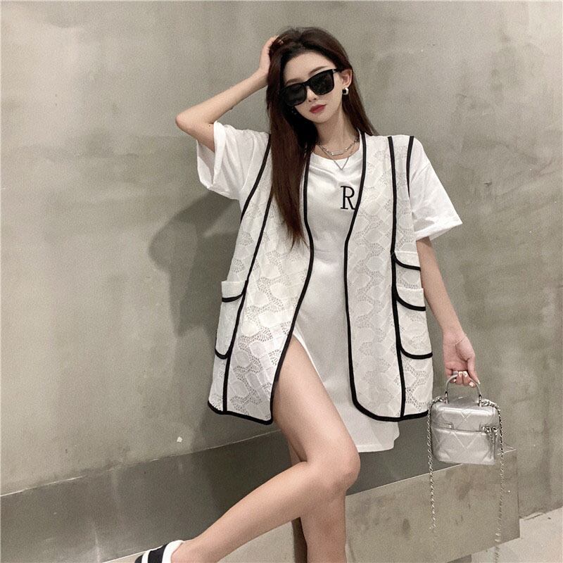 ジャケット レディースサマー薄手カラールーズノースリーブホワイトカーディガントップス 夏物 セブンプリンセス55879847411