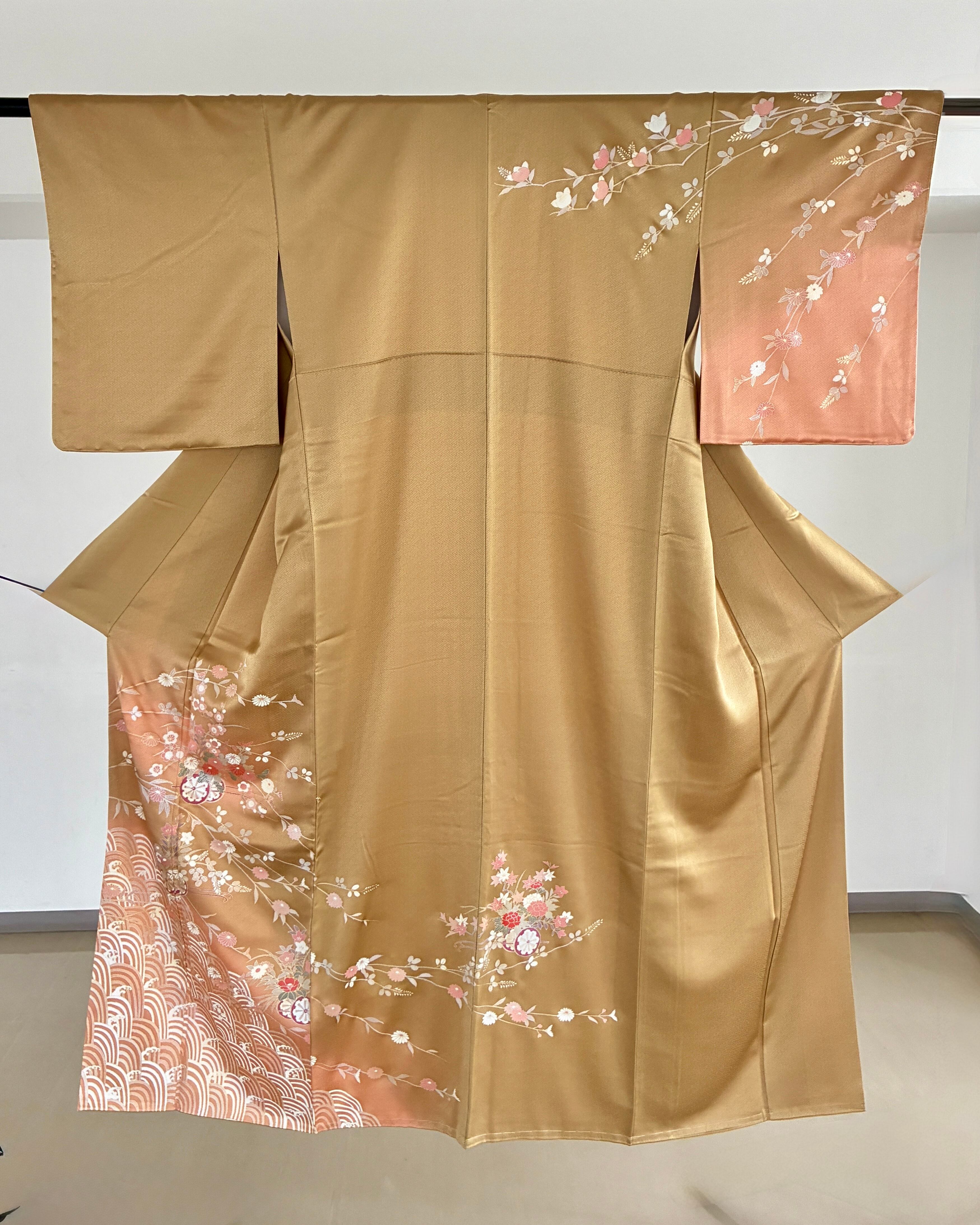 koedosanpo 茶ブラウンの色が品良くベージュのボカシと絶妙花柄紋は縦 