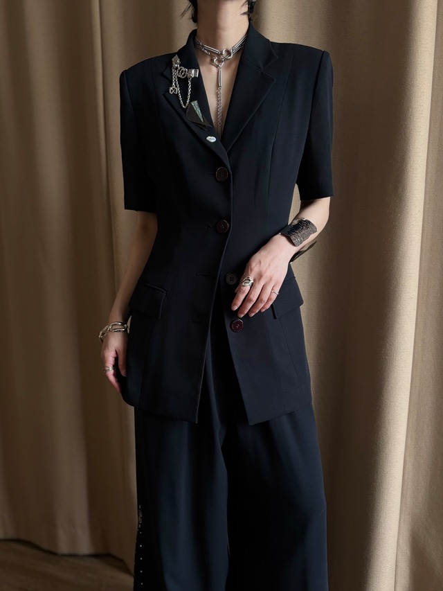 vintage brooch black summer jacket-5204-4