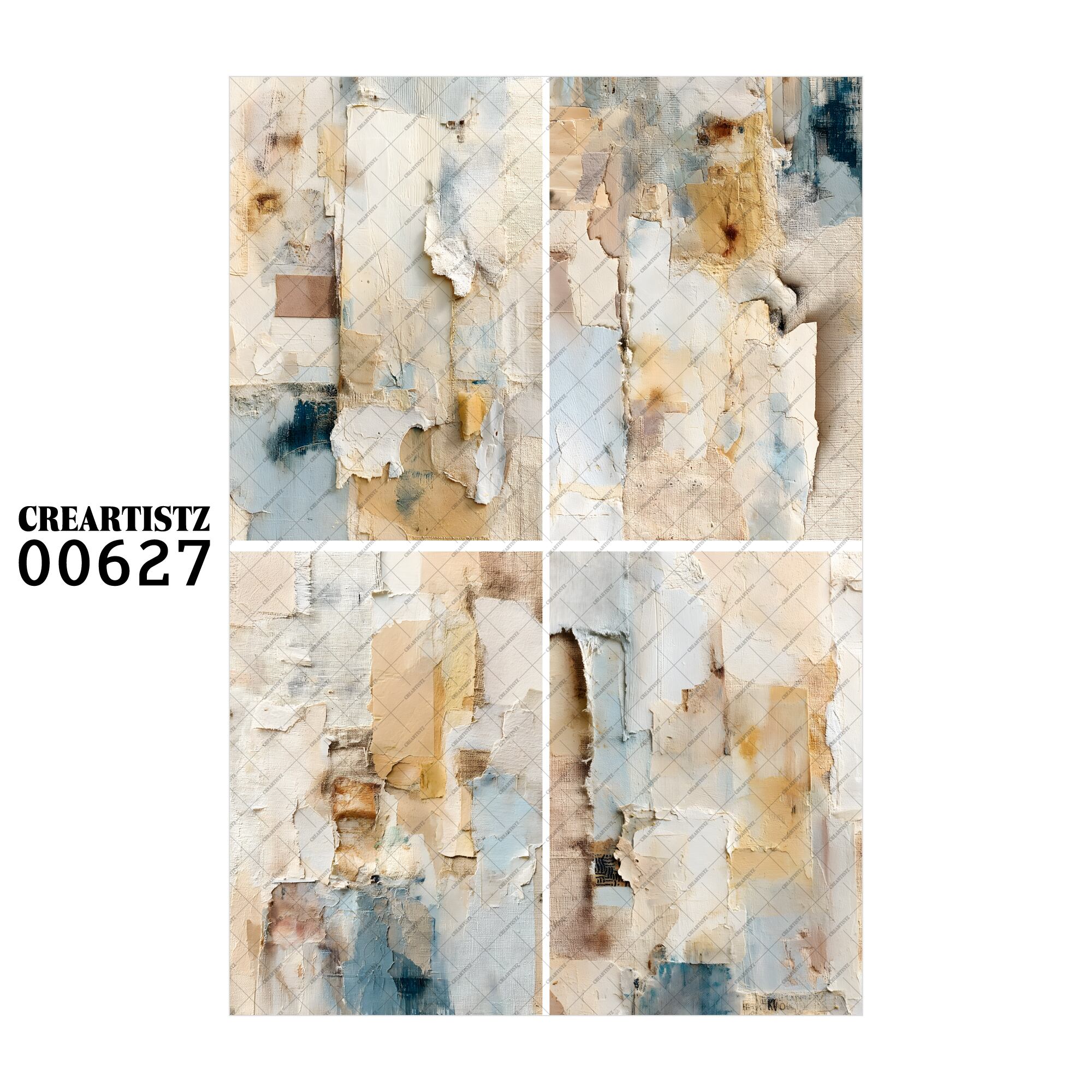 00627 背景 コラージュ素材 オリジナル 12枚セット (4種類×3枚) ペーパー/ステッカー CREARTISTZ