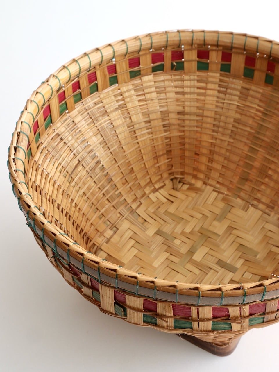 タイ 竹製 蓋付きバスケット L｜Thai Traditional Bamboo Basket with