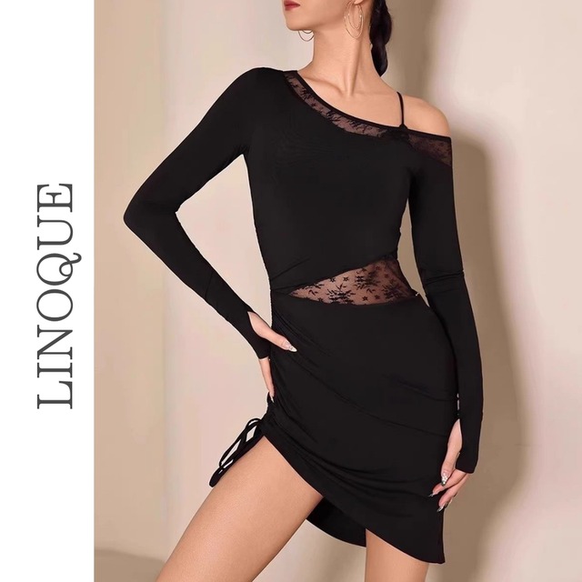 メッシュ切り替えワンショルダーショートドレス 2color【L00167】