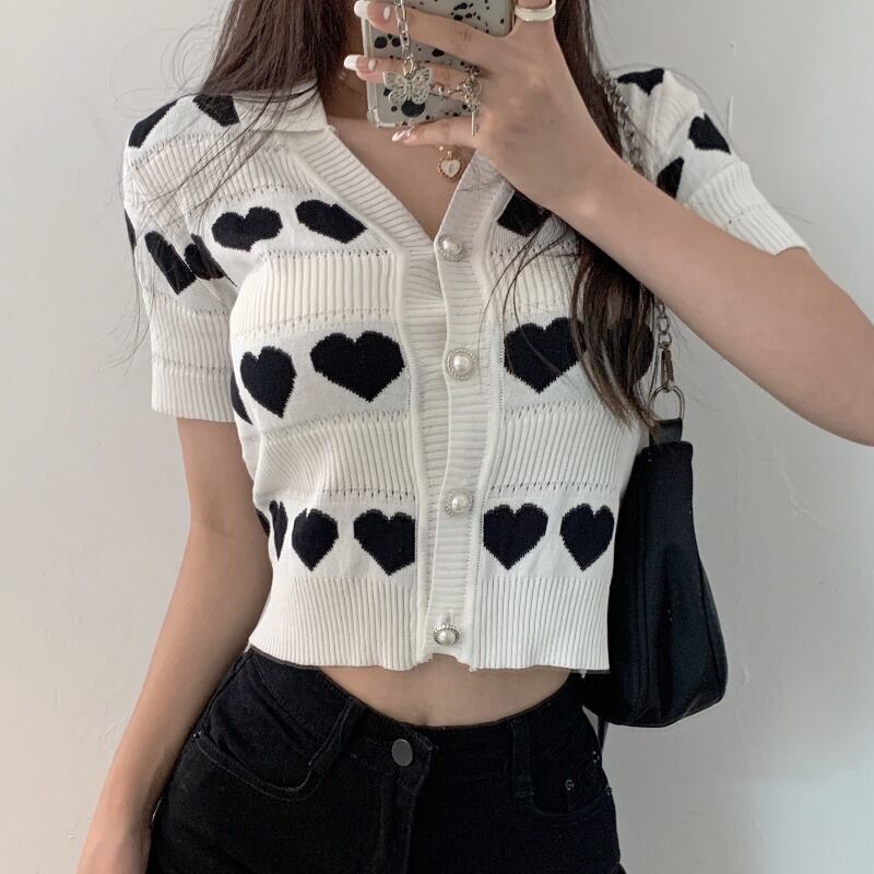 サマースタイルVネックスリム薄手ニットトップス シャツ 夏物 ハンチェンe87710773906