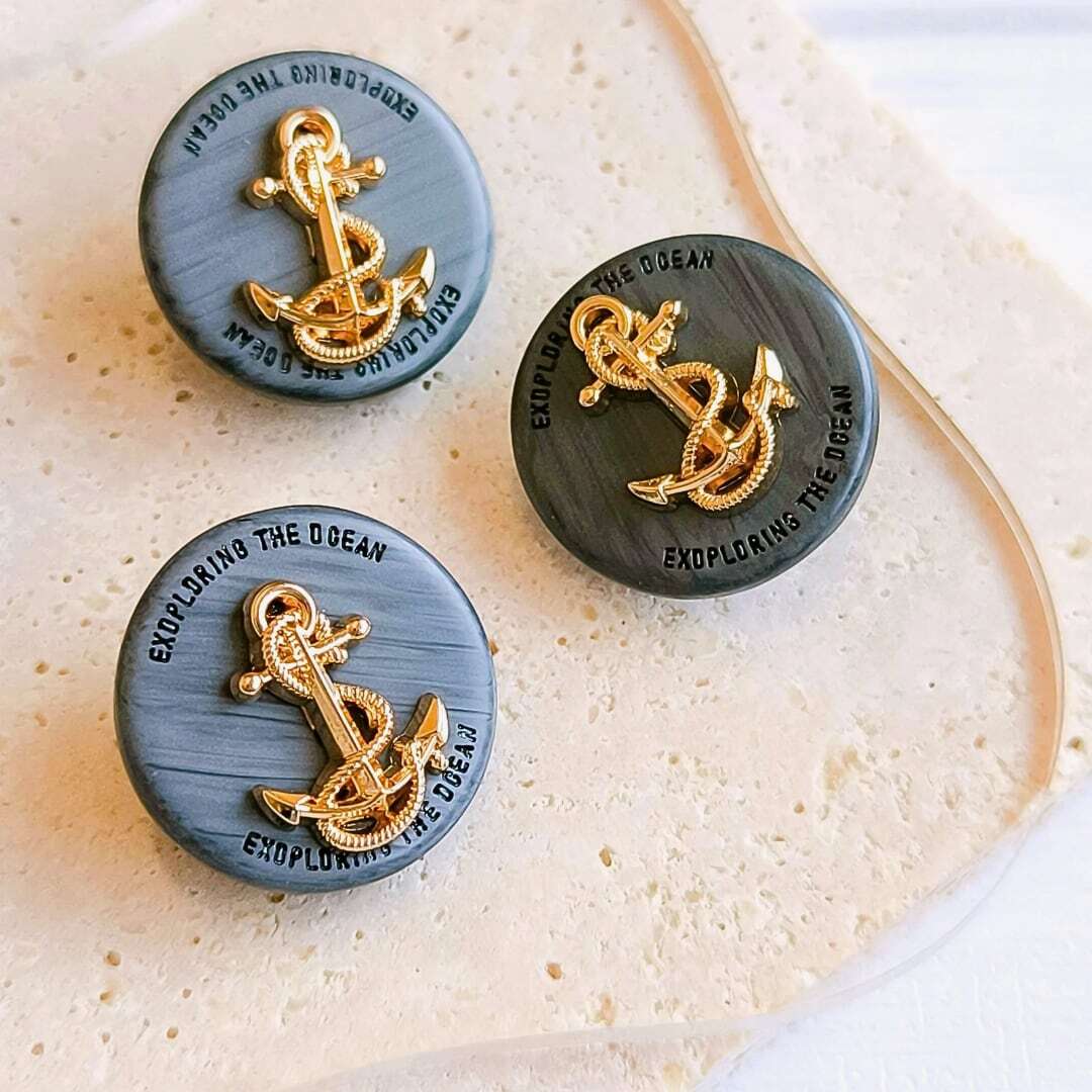 錨 ウッド調マリンアンカーボタン(ネイビー) 20mm シャンクボタン インポート 輸入