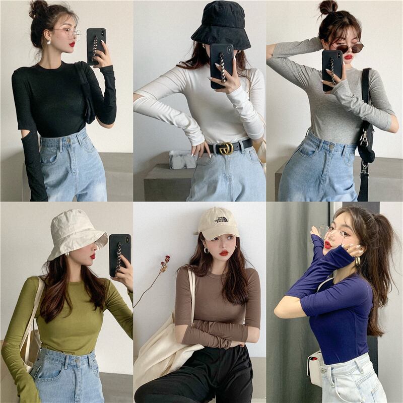 センスホロータイトフィット長袖Tシャツレディース2020年秋ニューインスーパーファイヤーブラックインナーベースシャツトップ ブラックストロベリース30867608016