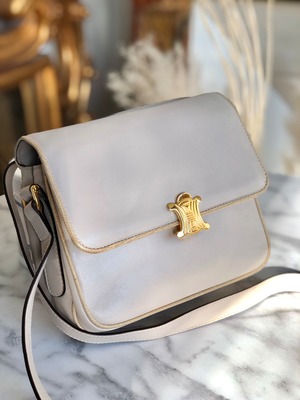 CELINE セリーヌ トリオンフ レザー リザード型押し パイピング クロス 