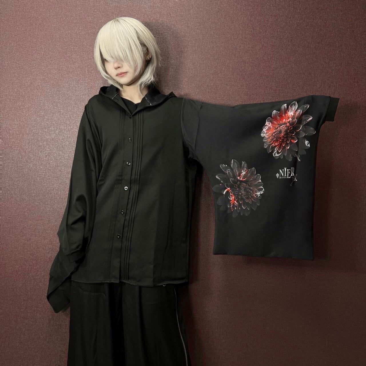 着物風袖ブロッキングシャツ【Dahlia】袖口リブ付きver. | NIER CLOTHING