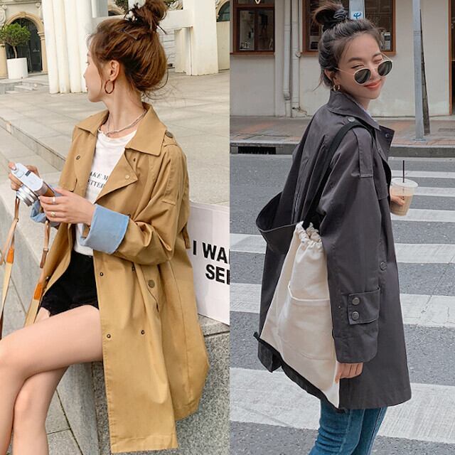 コート レディース アウター 長袖 トレンチコート カジュアル おしゃれ かわいい ベージュ/グレー S/M/L/XL