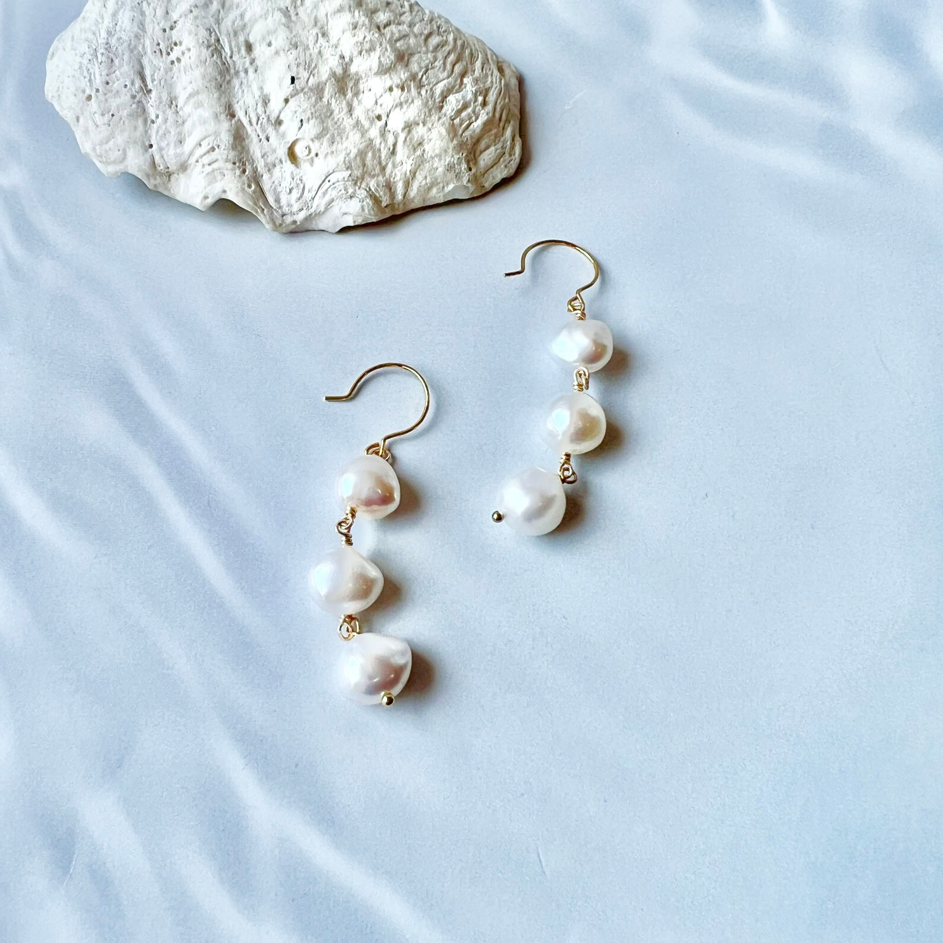 映画着用// 3粒淡水パールピアス ・イヤリング | Handmade Accessory MU
