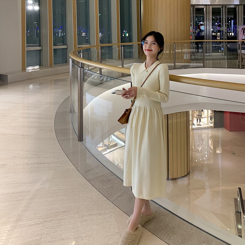 スプリングオータムベルベットニットドレス 春物 秋物 HUCHUJING6959079572