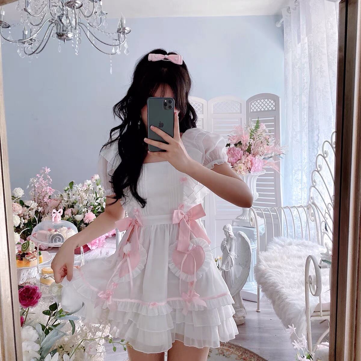 ワンピース ワンピース ハート フリル エプロン 水色 コスプレ