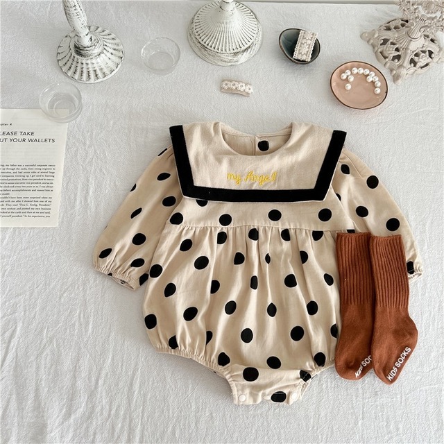 【BABY】ドットセーラーロンパース