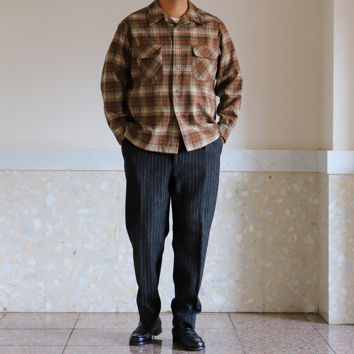 逸品】70s PENDLETON ombre check wool shirts made in USA big size