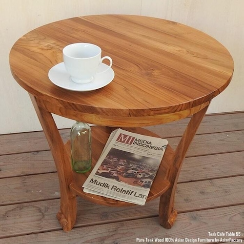 チーク無垢材 カフェテーブル NA ナチュラルブラウン 55cm アジアン家具 バリ家具 コーヒーテーブル ラウンドテーブル サイドテーブル ナイトテーブル 丸型テーブル