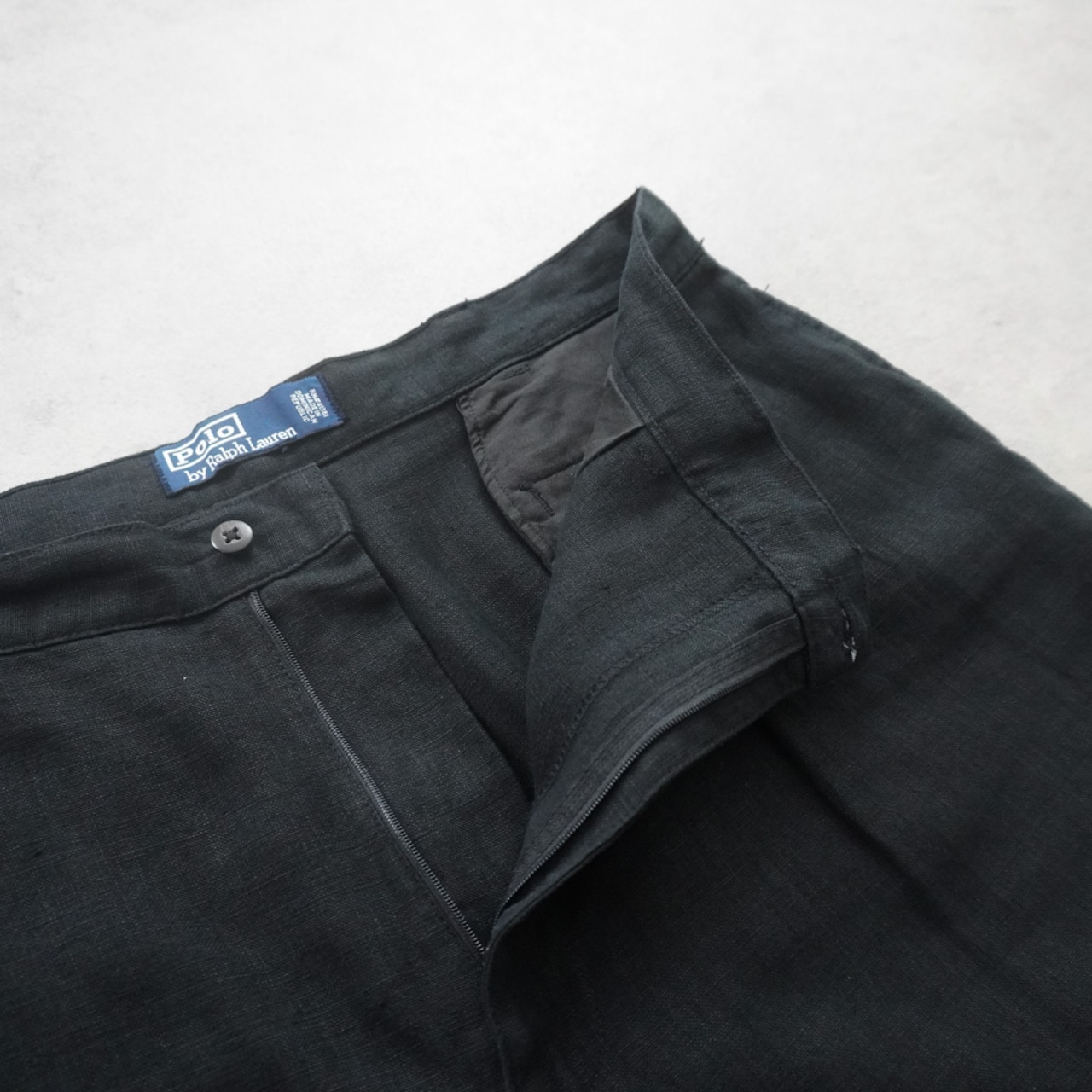 90s Polo by Ralph Lauren Double-pleated LINEN SHORTS Black [W38] 古着 - 5