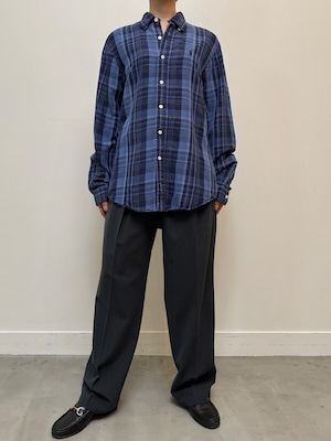 BL13-4 USED Ralph Lauren CHECK SHIRT "M" -NAVY-