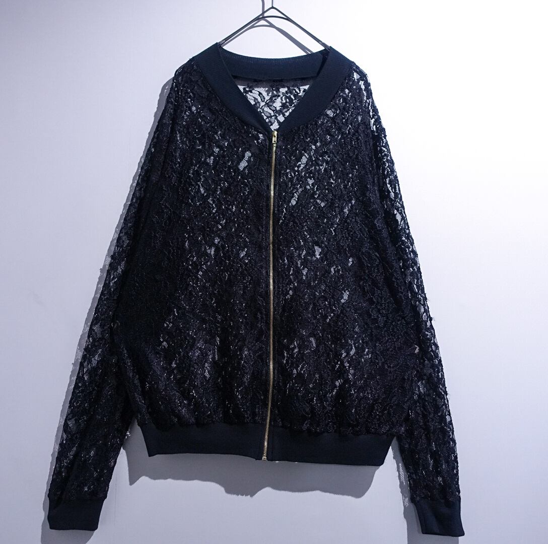 Black Flower Pattern Design Lace Zip Blouson