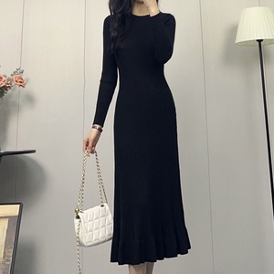 ワンピース ニットワンピース ロングワンピース リブニットワンピース ラウンドネック 長袖 ニットドレス 裾フリル スリム タイト 無地 レディース かわいい 大人可愛い おしゃれ ガーリー エレガント 主役級 存在感 キュート きれいめ 上品 お出かけ ショッピング 休日 通勤 通学 デート 女子会 イベント 旅行 体型カバー ゆったり スタイルUP デイリー 万能 普段使い フェミニン シンプル クラシカル ラグジュアリー スタイリッシュ 高見え 鮮度アップ