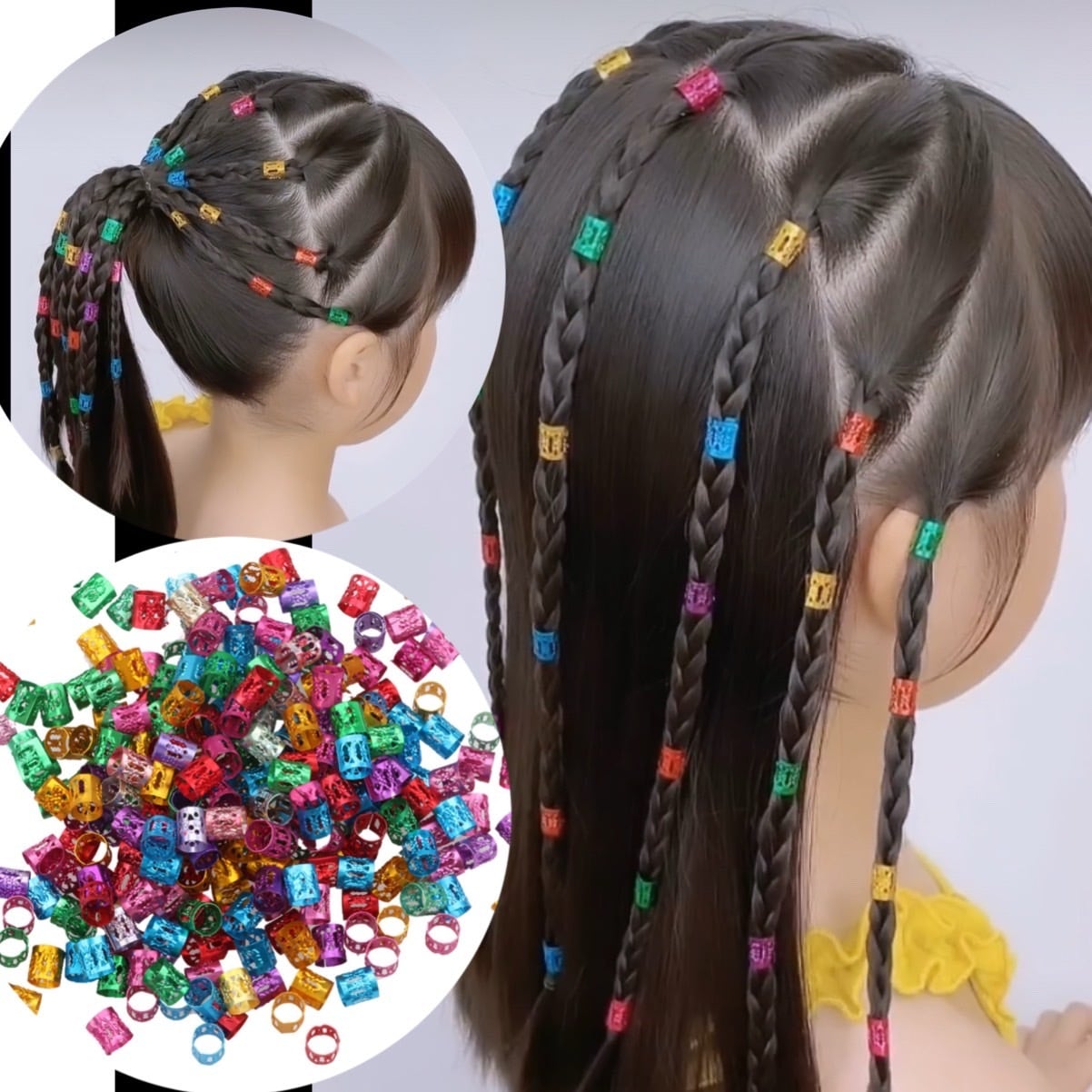 60個セット ブレイズビーズ ヘアリング ダンス キッズ ヘアアレンジ