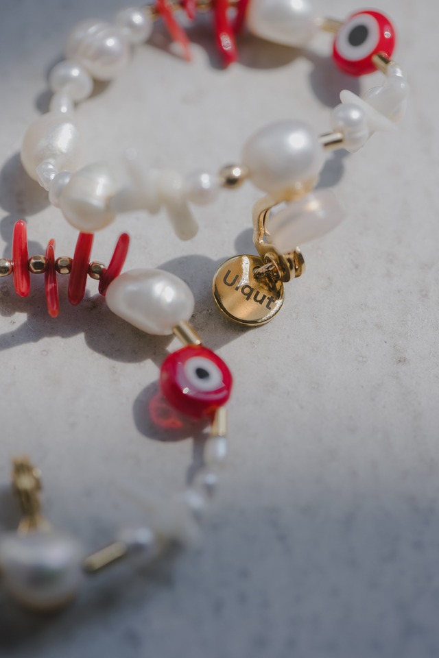 coral hoop earring/pierce