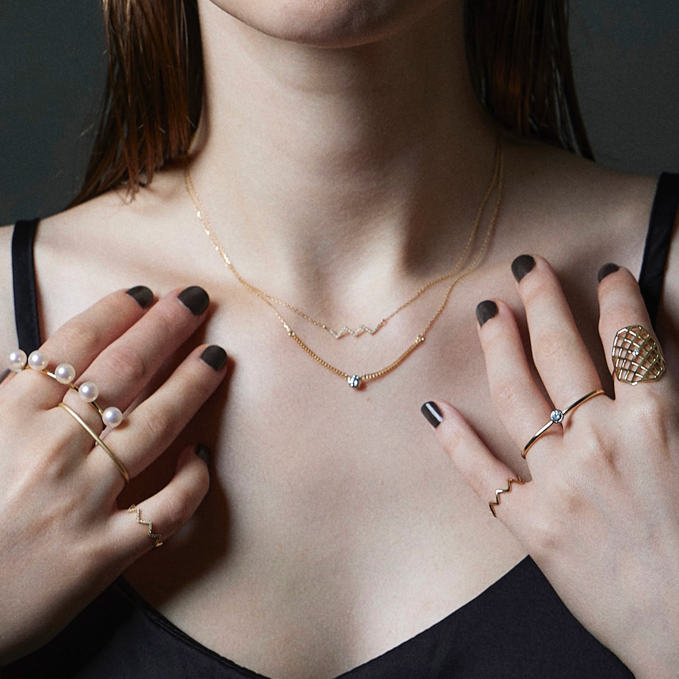 Zig-Zag Ring with Diamonds / K18YG / #0 - #18 | Etoilight