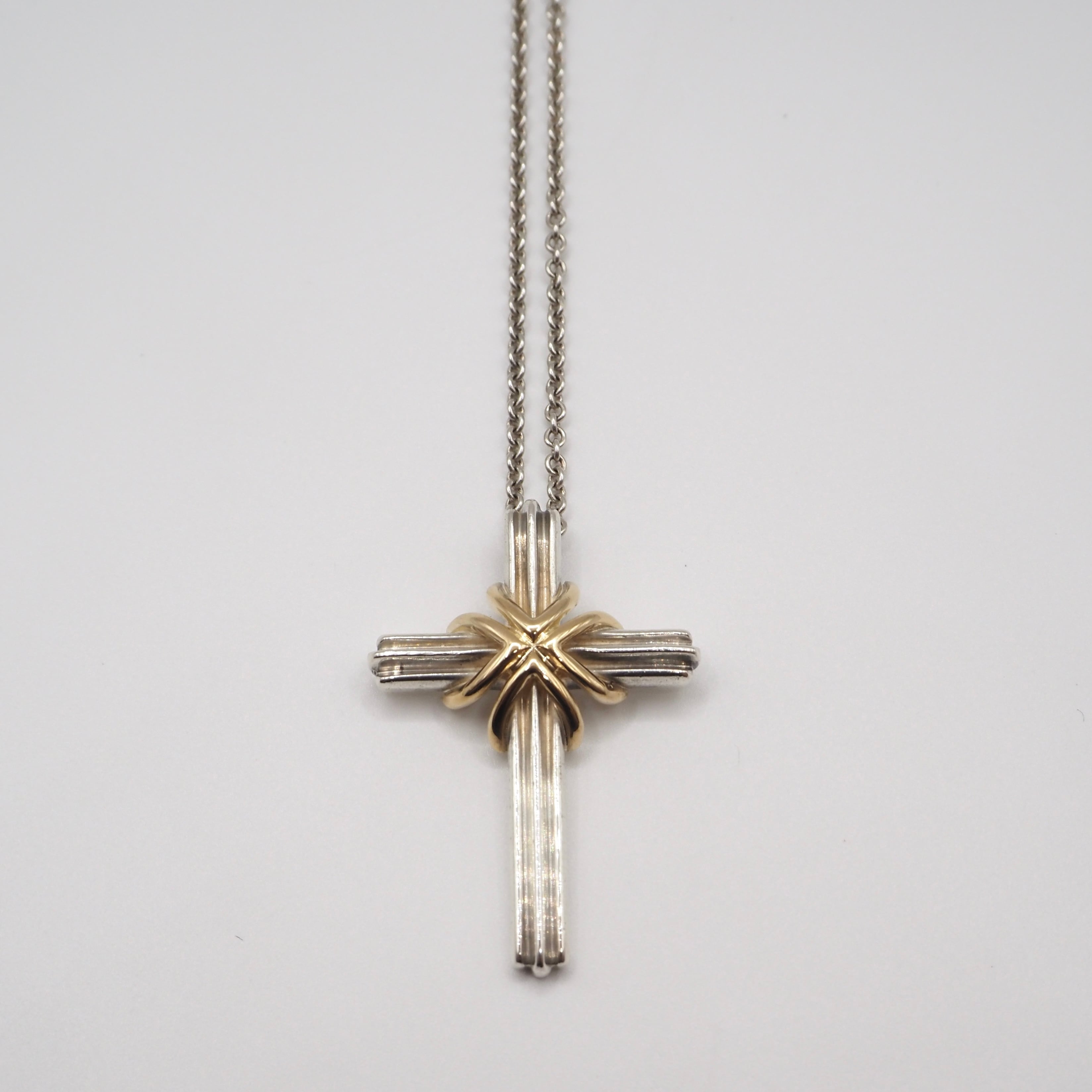 Tiffany&Co. シグネチャークロス コンビ ネックレス シルバー925 K18