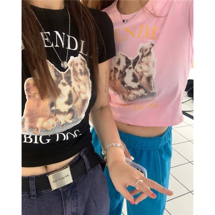 Tシャツ ショートサマールーズハイウェストクロップドトップス コットン 夏物 ピュア モンロー99000863508