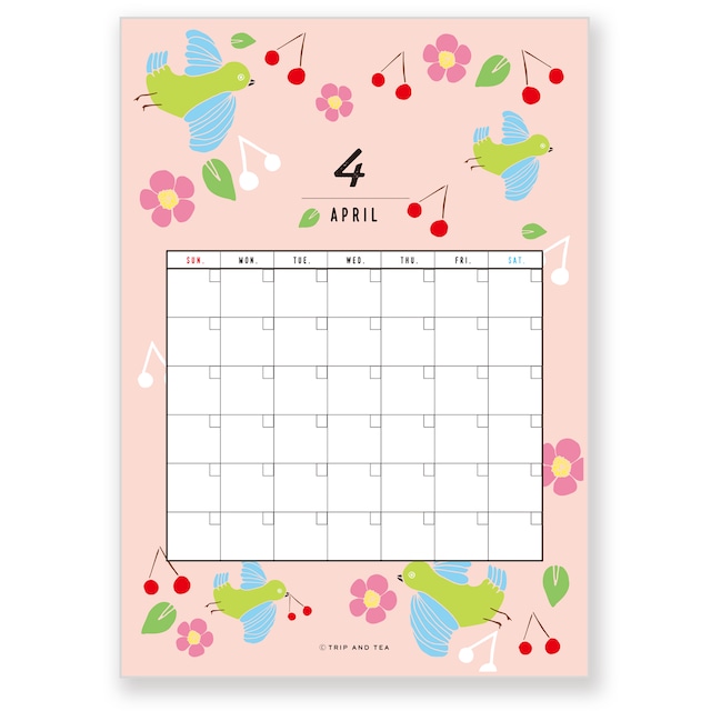 TRIP AND TEA 季節の壁掛けA4カレンダー
