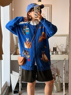 1990’s Cat Embroidered Cotton Ramie Cardigan／L
