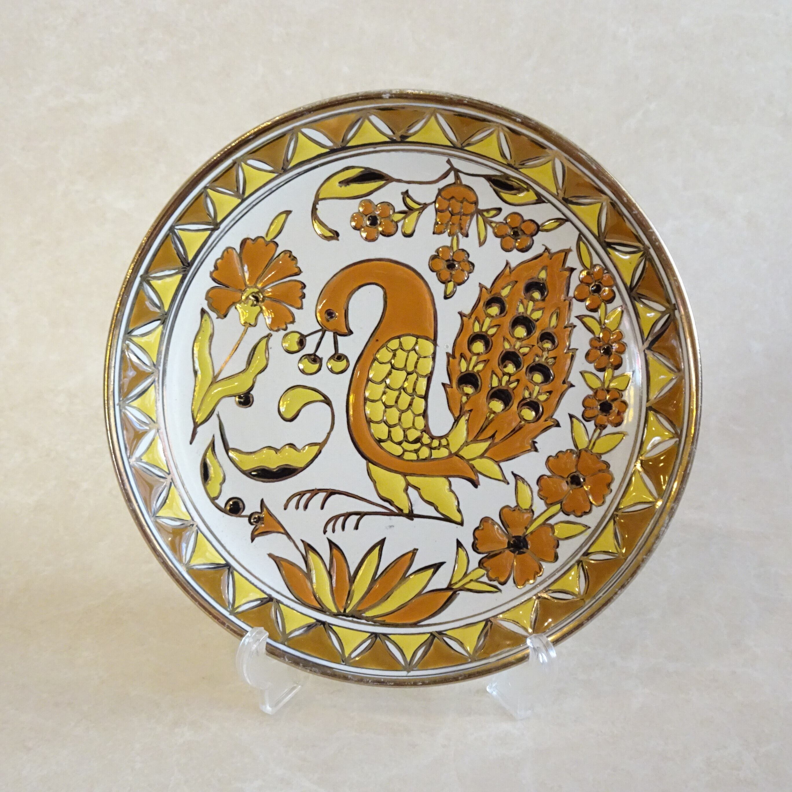 オレンジのクジャクの飾り皿