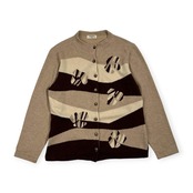 カシミヤ100% DECORO デコロ ボーダー デザイン ニット カーディガン L/ベージュ系 レディース