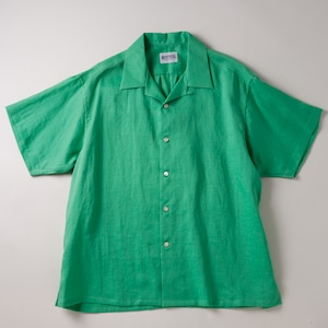 【新品】MINTENS 1950s vintage linen shirts made in Italian fabrics made in JAPAN S/S open collar/ イタリア製 ヴィンテージ生地 リネン オープンカラー 半袖 シャツ グリーン オリジナルブランド 1950年代シルエット サイズ①・②