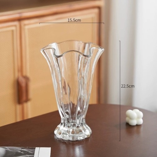 ウェーブガラス花瓶 フラワーベース 波型デザイン カラフル クリスタルガラス インテリア雑貨 フラワーアレンジメント 光沢仕上げ モダン おしゃれ ヴィンテージ風 カットガラス