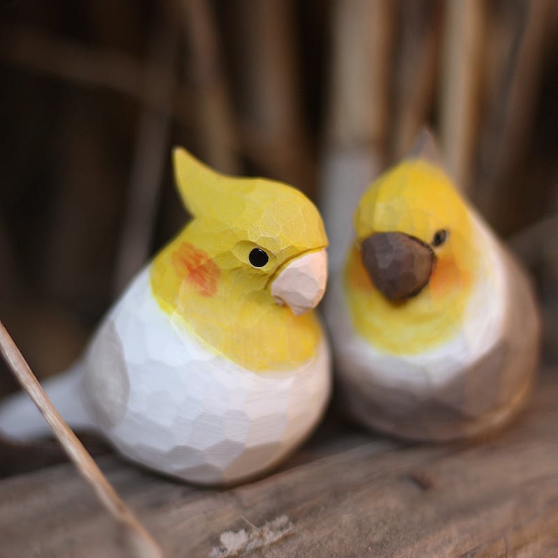⭕️ドイツ製 オカメインコ オウム コレクション 希少品 木製の鳥の彫刻 オカメインコ g-052 | Saezuri