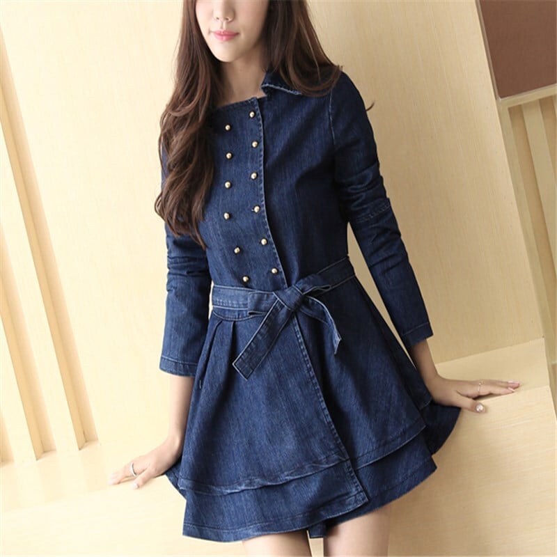 ワンピース ミニスカート ミニ ミニ丈 袖あり 長袖 襟付き ダブルブレスト Aライン ウエストリボン ふわふわ デニム かわいい 大人可愛い シンプル カジュアル 大人 おしゃれ かっこいい レトロ 大人女子 こなれ感 ラブリー キュート ガーリー 個性的 セクシー 甘い 無地 春 秋 冬 10代 20代 30代 レディース 女性用 女の子 デート お出かけ 女子会 お泊まり 休日 イベント リゾート 旅行 ホテル ショッピング 着回し 普段使い 双子 韓国 韓国系 オルチャン コーデ スタイル 青