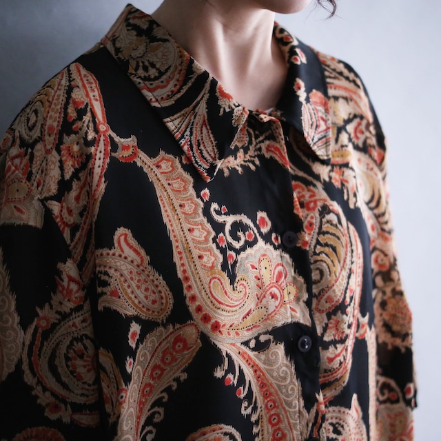 paisley pattern wide over silhouette h/s see-through shirt