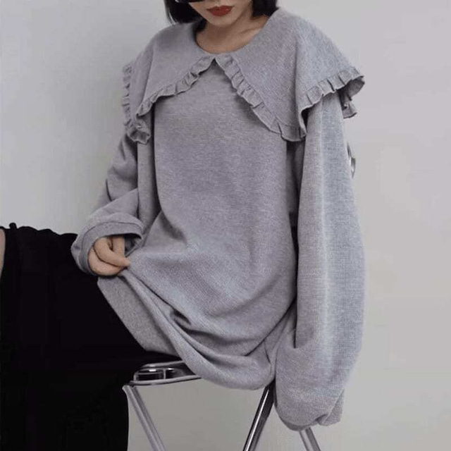 Big collar waffle pullover　M4472