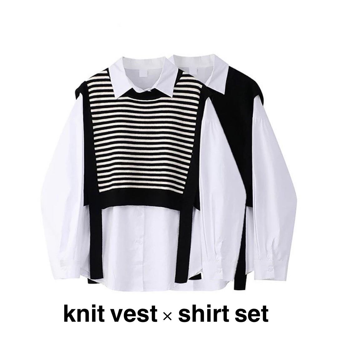 2color / ニットベスト×シャツセット