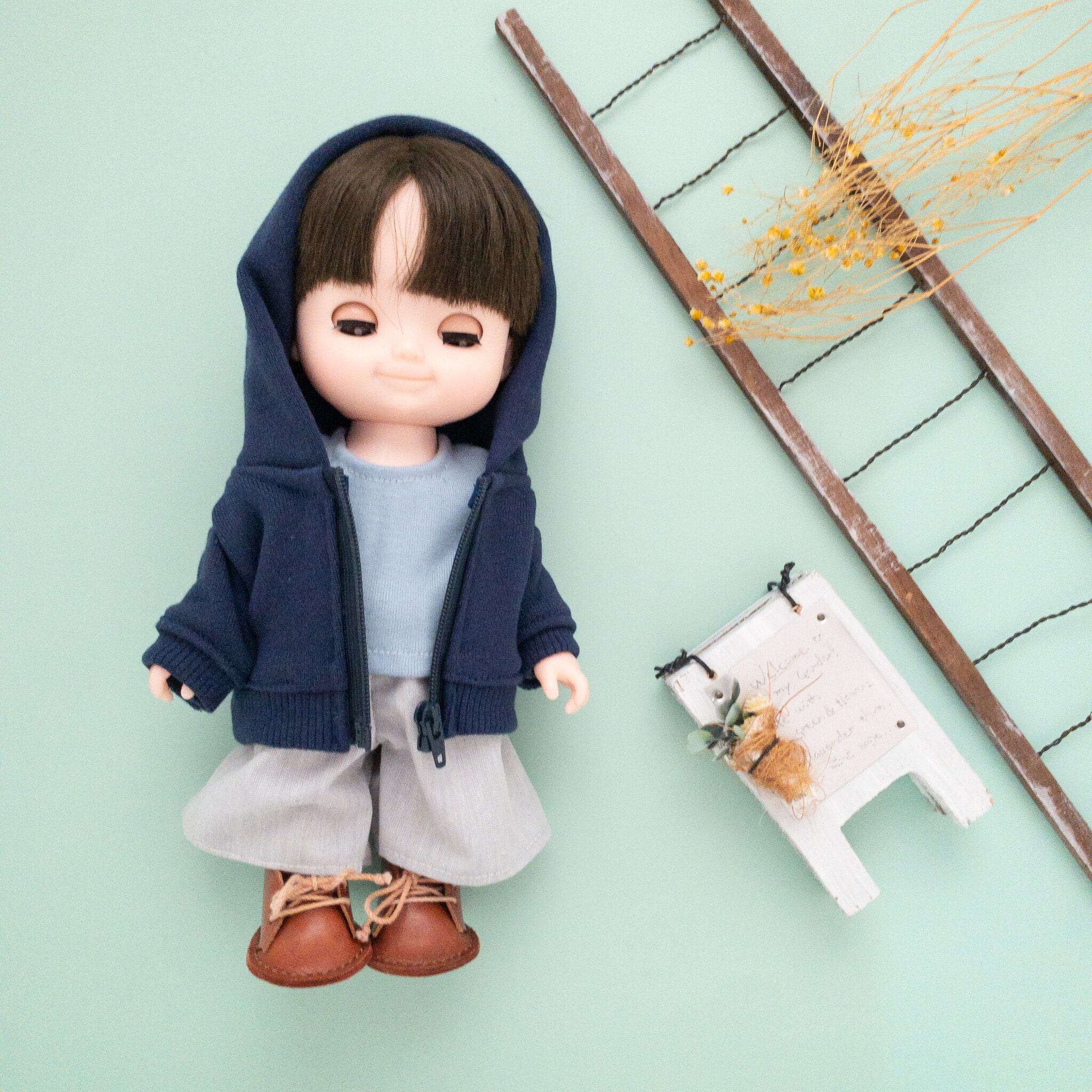 3点セット】パーカーコーデズボン服（紺パーカーグレーズボン）メル