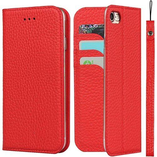 For iPhone SE 第3世代 2022/ iPhone SE 第2世代 2020 ケース手帳型 iPhone 7 ケース Pelanty 牛革製品 本革レザー iPhone 8 財布型カバー カード収納 スタンド機能 内蔵マグネット 手作り柔らかい アイフォンSE3/SE2/7/8 スマホケース ストラップ付 ヘッドフォンケーブル 耐衝撃 レッド 486