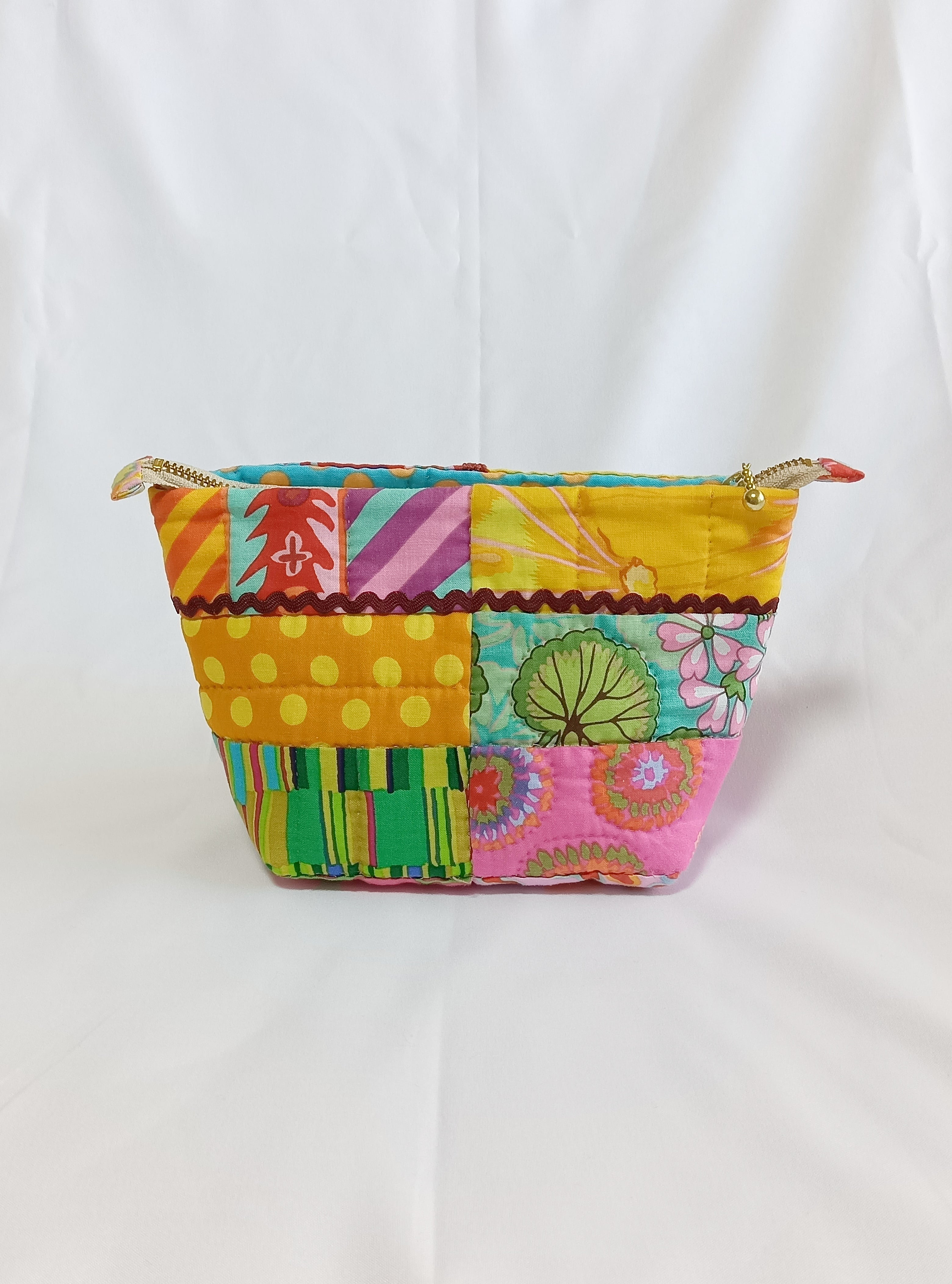 HawaiianQuilt Peach】ハワイアンキルトパッチワークポーチ ケイフ
