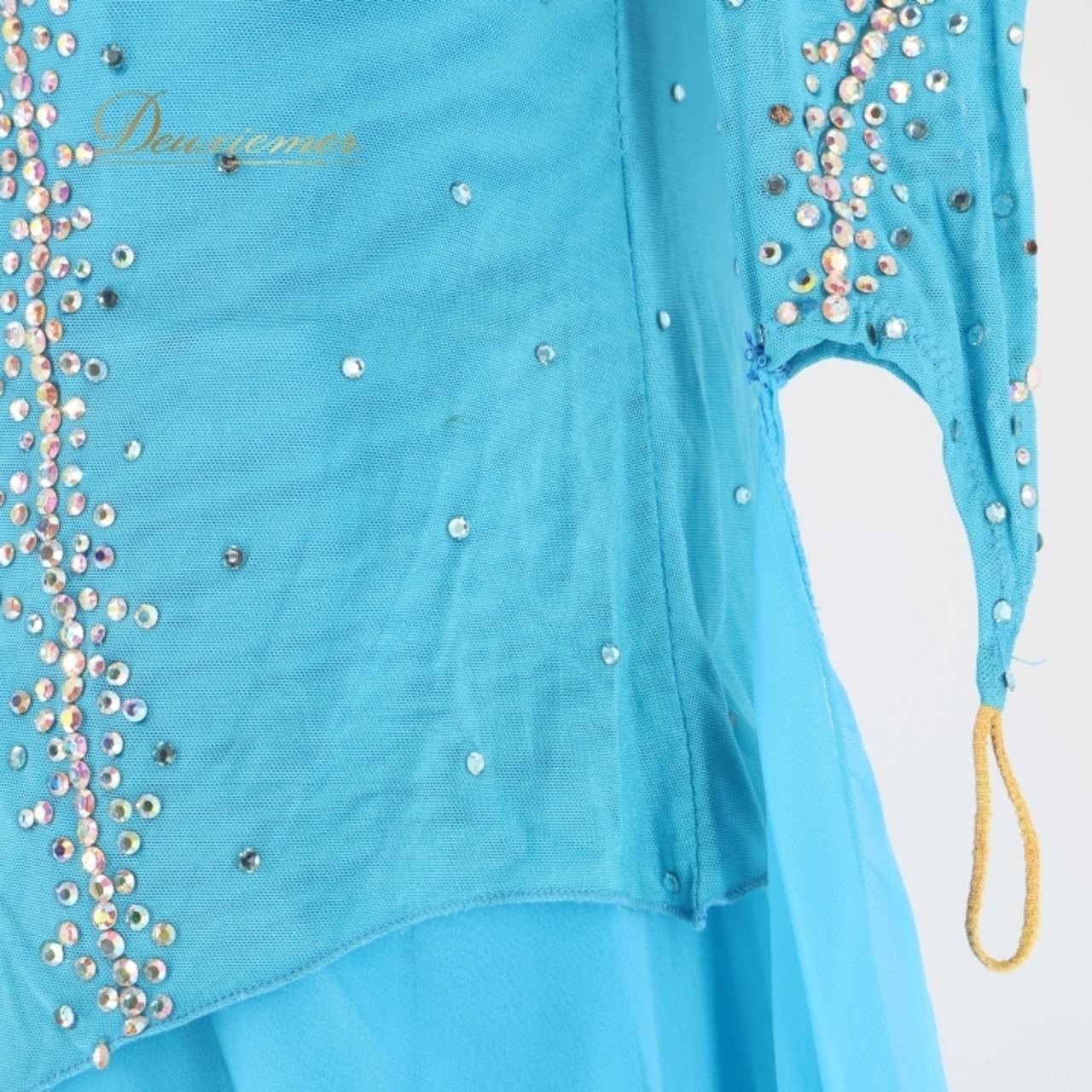 社交ダンス 衣装 スタンダードドレス ドレス ワンピース スタンダード 青 水色 黒 フロート デモ 競技 イングランド製 鮮やか 落ち感 綺麗 ブラック系 ブルー系 スタイリッシュ 輝き 華やか エレガント 長袖 フレアスカート モダン ステージ衣装 ショー用