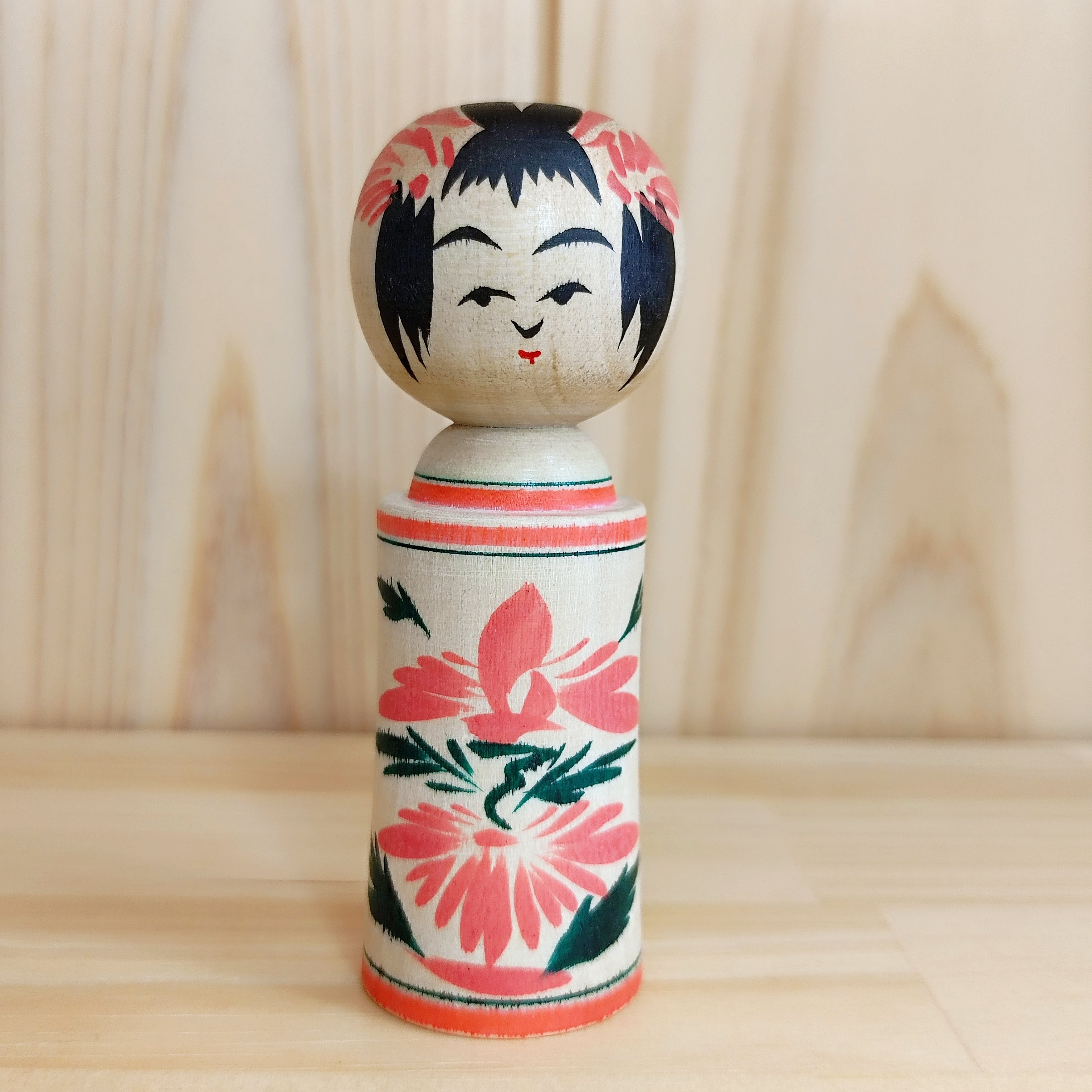 渡辺あかね工人：鳴子系】3寸 こけし 赤：9cm N4AW-58